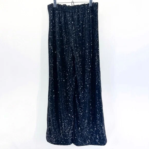 Banana Republic Black Sequin Blazer High Waisted Wide Leg Pants Set Size 6 Small